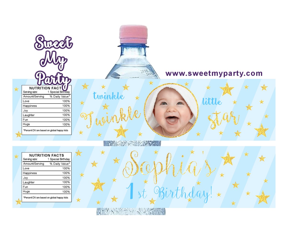 Twinkle Twinkle Little Star water bottle labels blue,(004a,c)